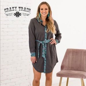 NWT! CRAZY TRAIN Gray Quebec Button Up Dress! 🚂❤️